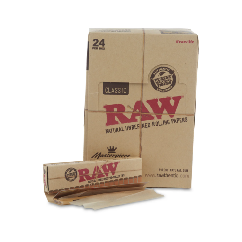 RAW Classic Masterpiece Rolling Papers King Size Slim + Pre-Rolled Tips 24/BOX